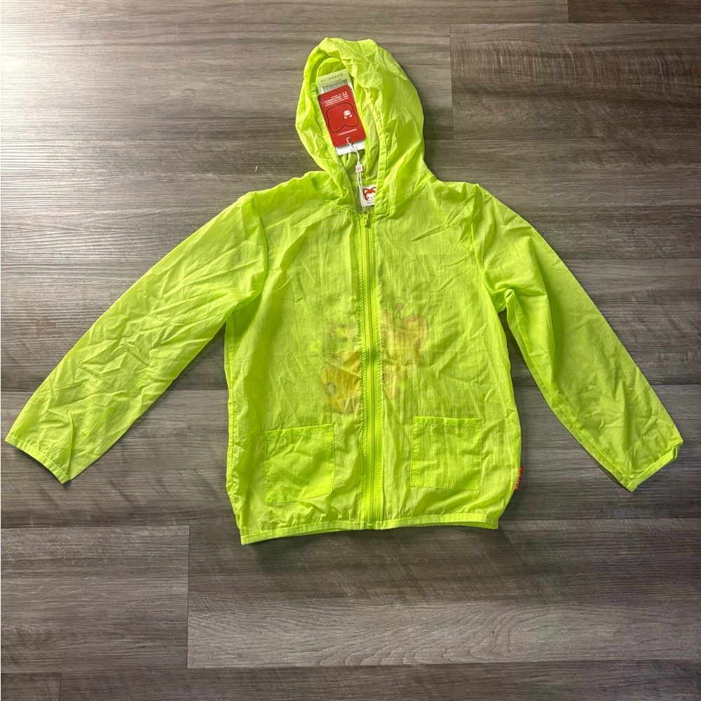 Kids Neon Green Fox‎ Cartoon Hooded Windbreaker Rain Jacket Size 130 (6-7Y)